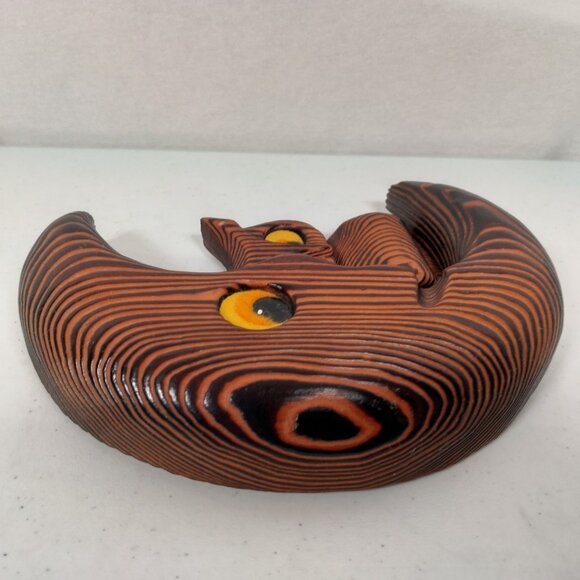 Anthropomorphic Crescent Moon And Owl Wall Hanging Carved Wood Wooden Vintage - Picture 6 of 12